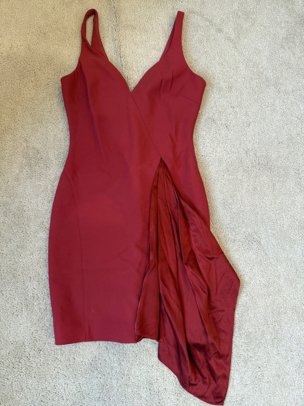 cinq a sept Burgundy Asymmetrical Draped V-Neck Dress